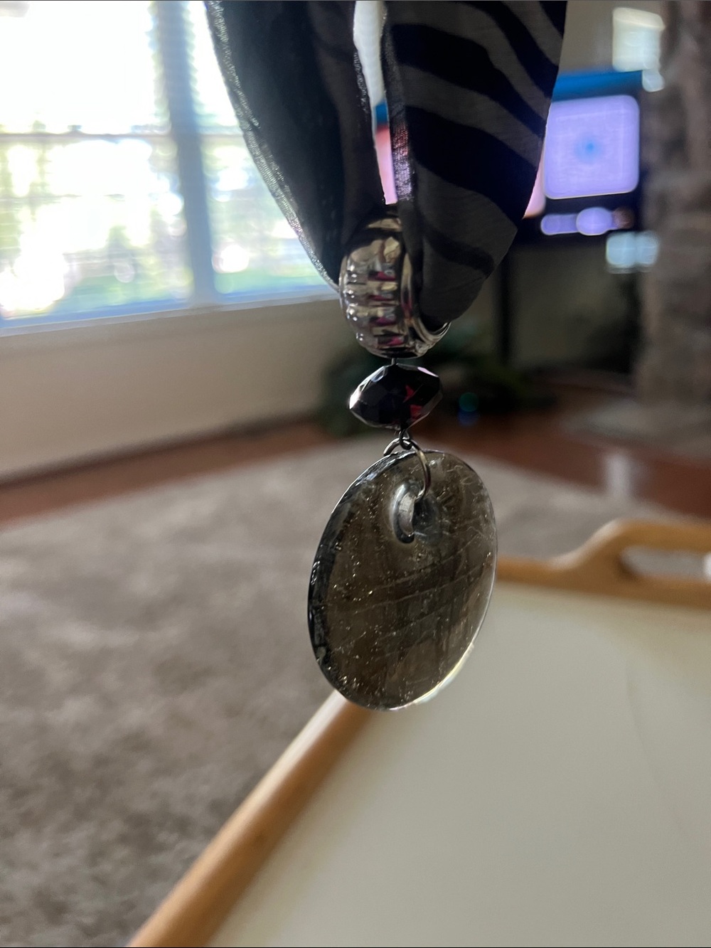 Gray Round Glass Pendant Scarf Necklace